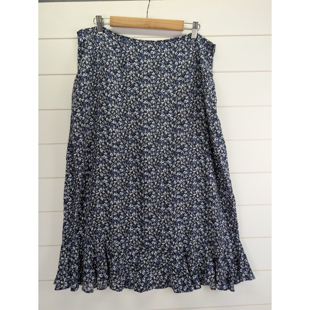 Women Floral Midi Skirt Size 16 Blue Flowy Cottagecore Ruffle Fairy Feminine